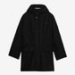 Black raincoat with a brand logo on a white background