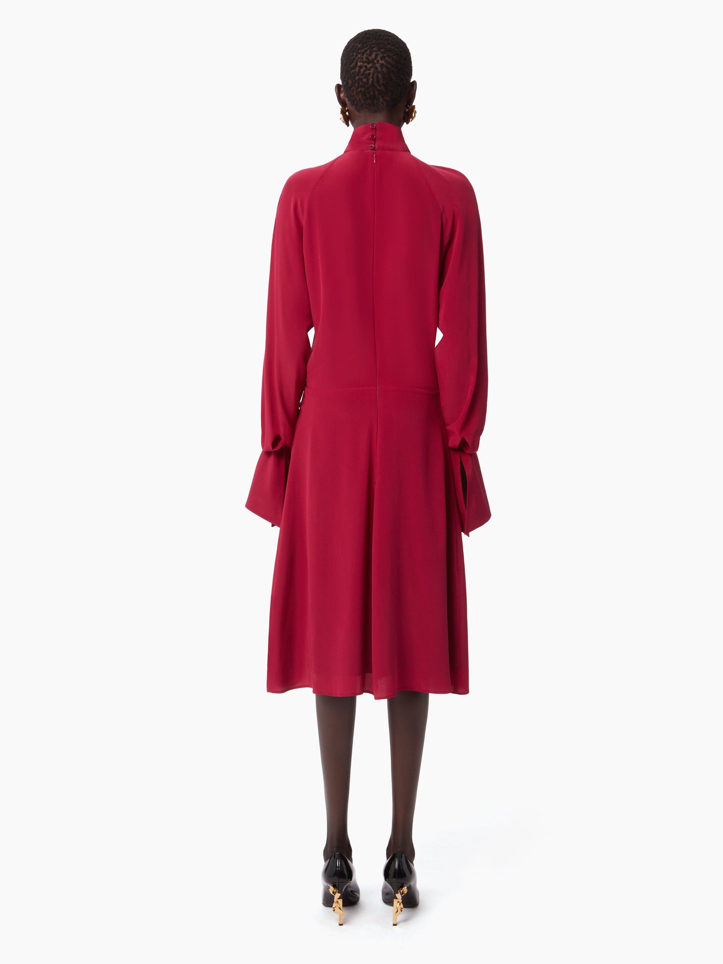 High-neck silk midi dress