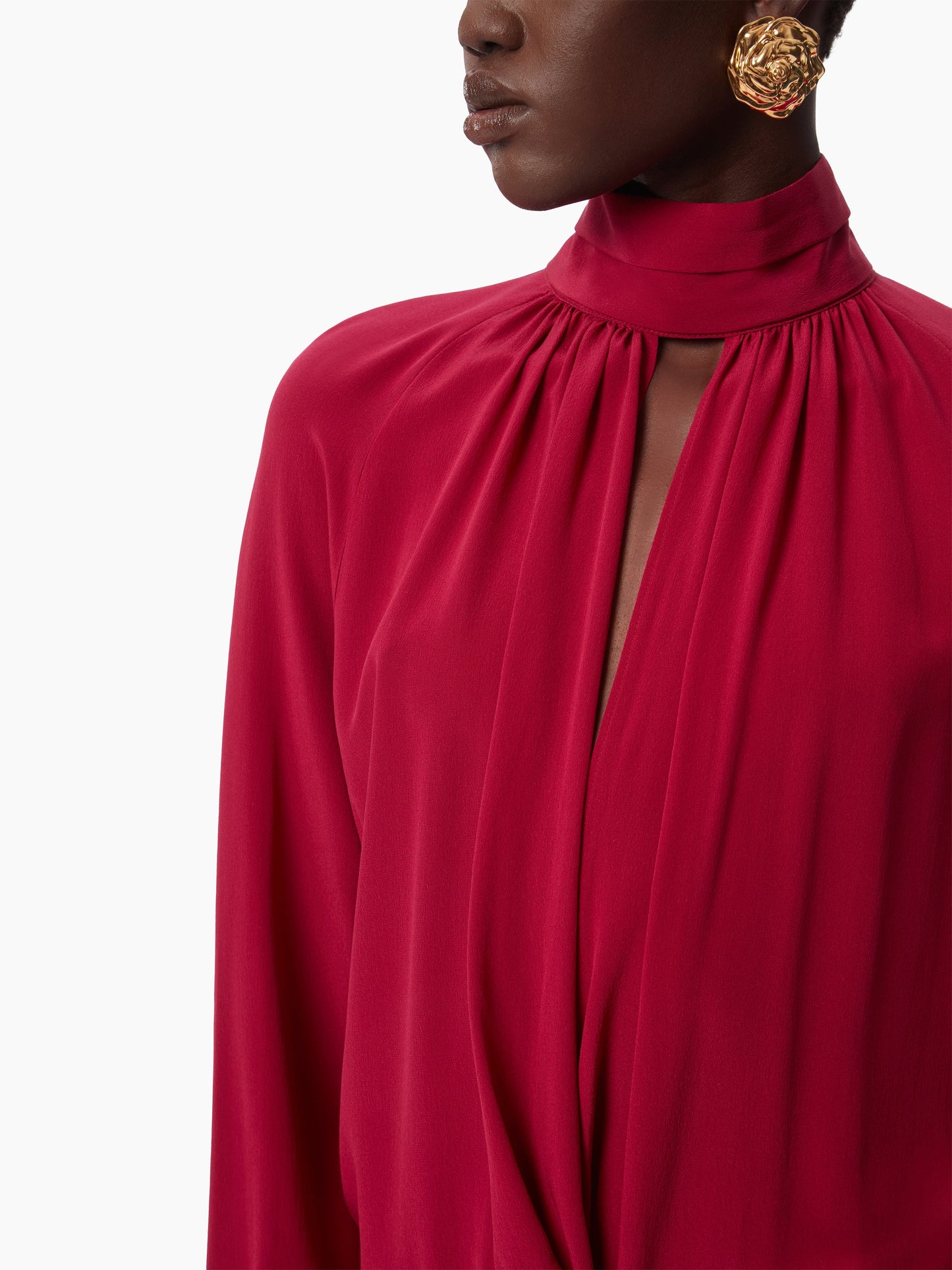 High-neck silk midi dress