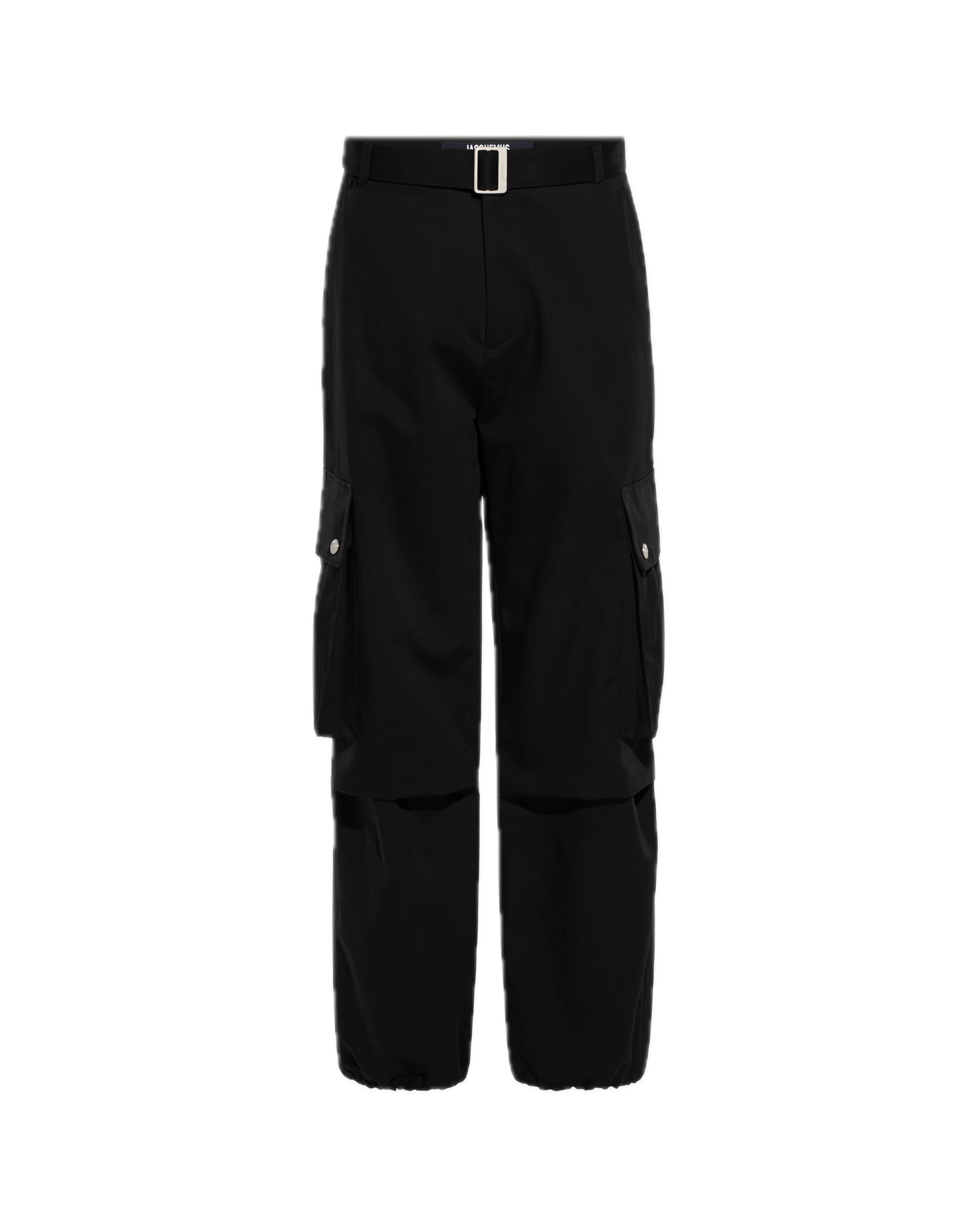 Black cargo pants on a white background