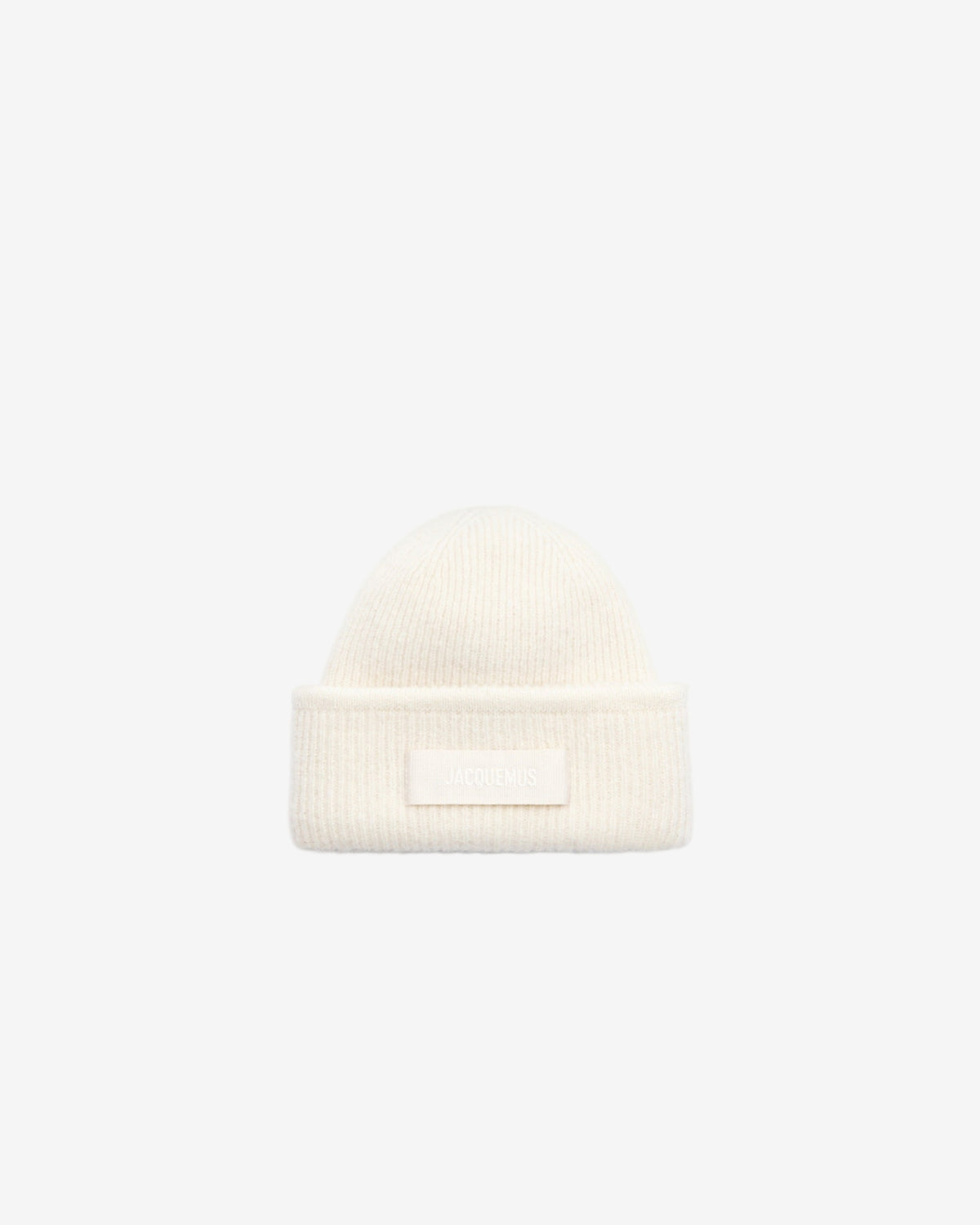 Beige knit sweater with 'Jacquemus' branding on a light background