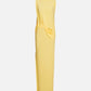 Yellow strapless dress on a light gray background