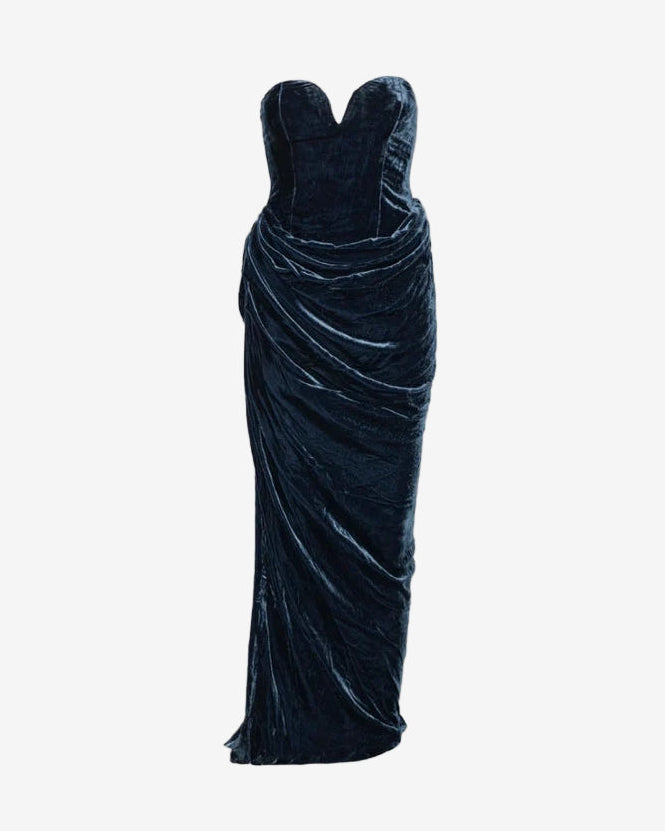 Silk Velvet Slit Dress