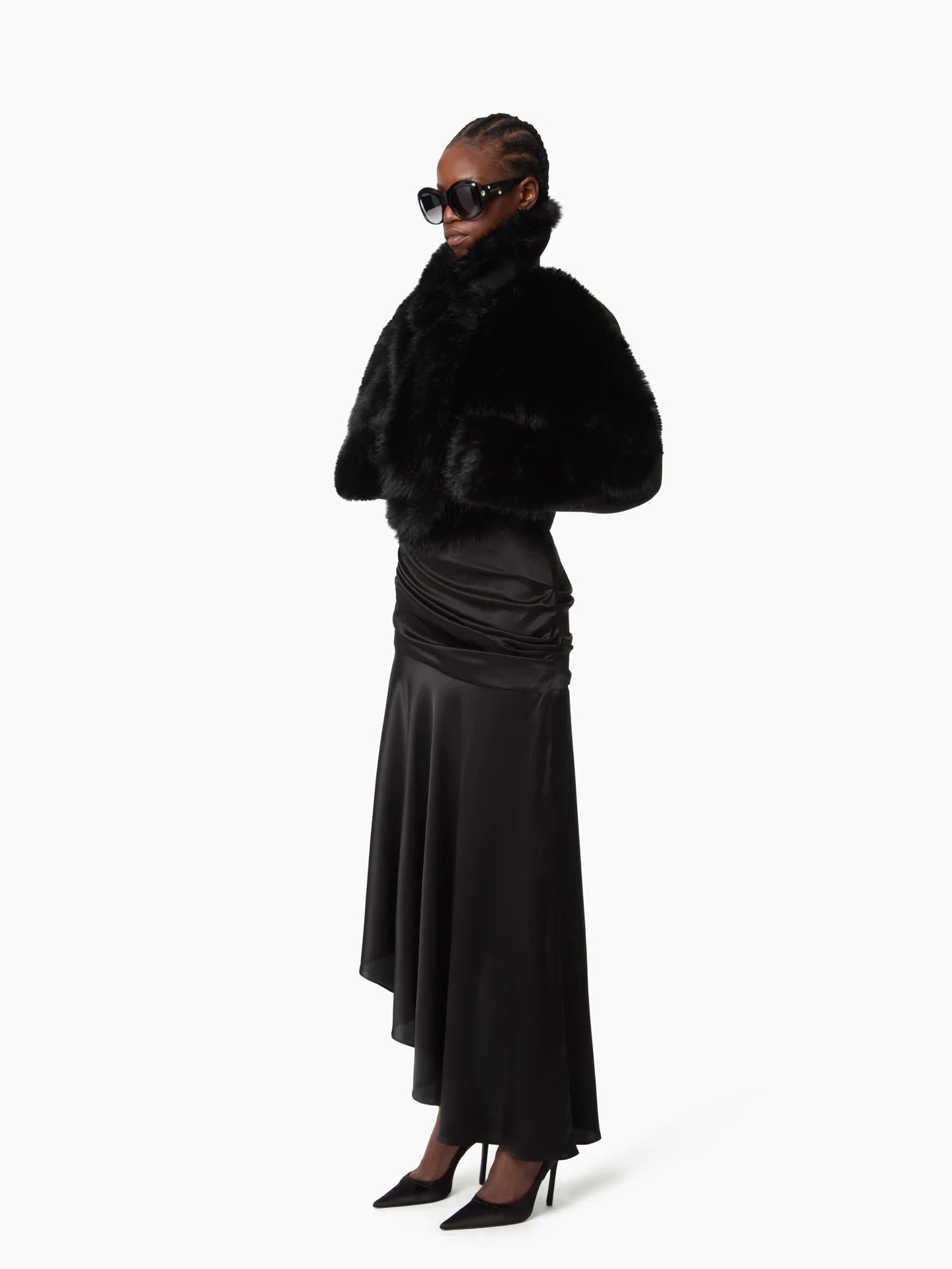 ASYMETRIC LONG DRAPED SKIRT IN SATIN