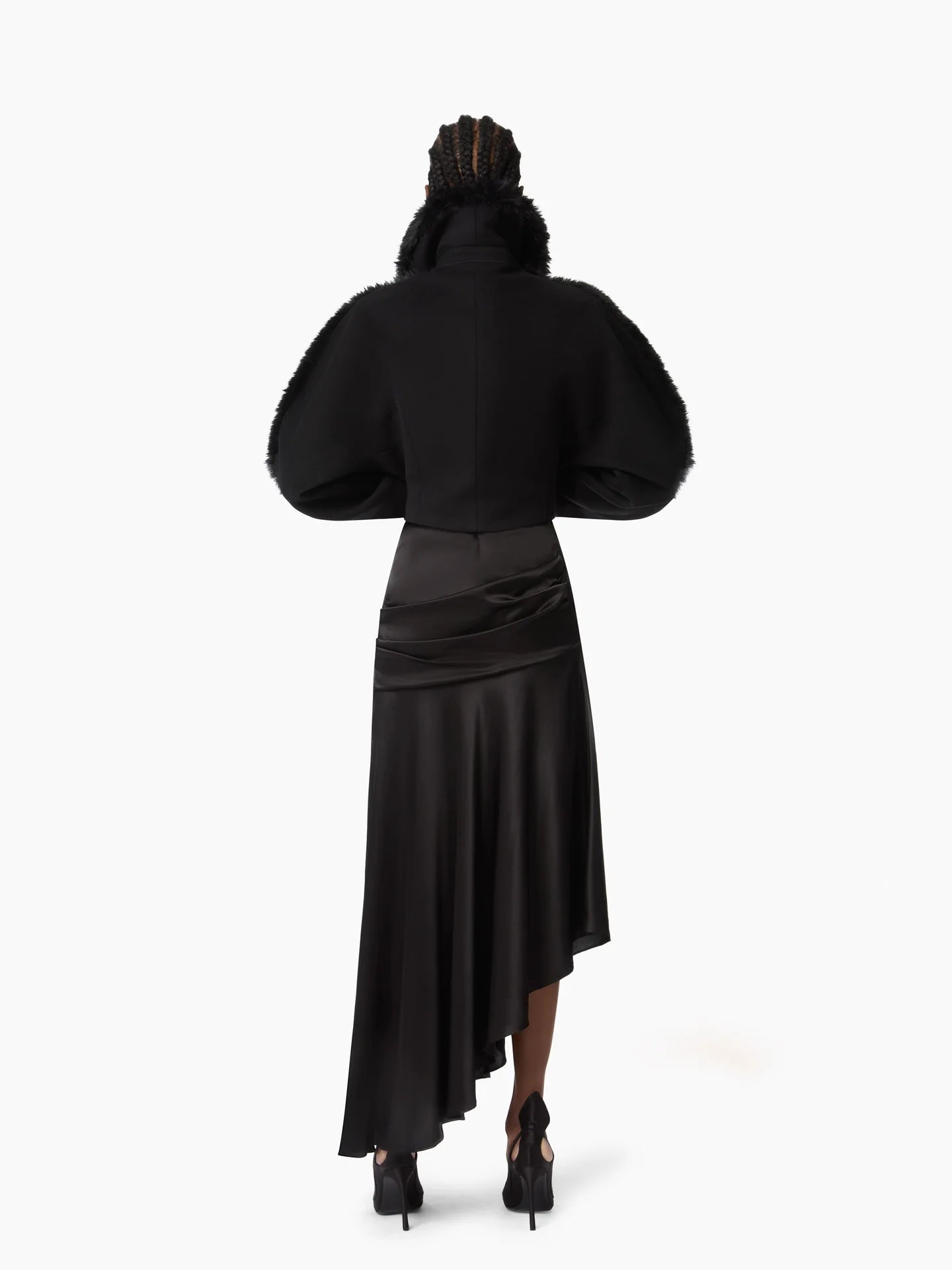 ASYMETRIC LONG DRAPED SKIRT IN SATIN