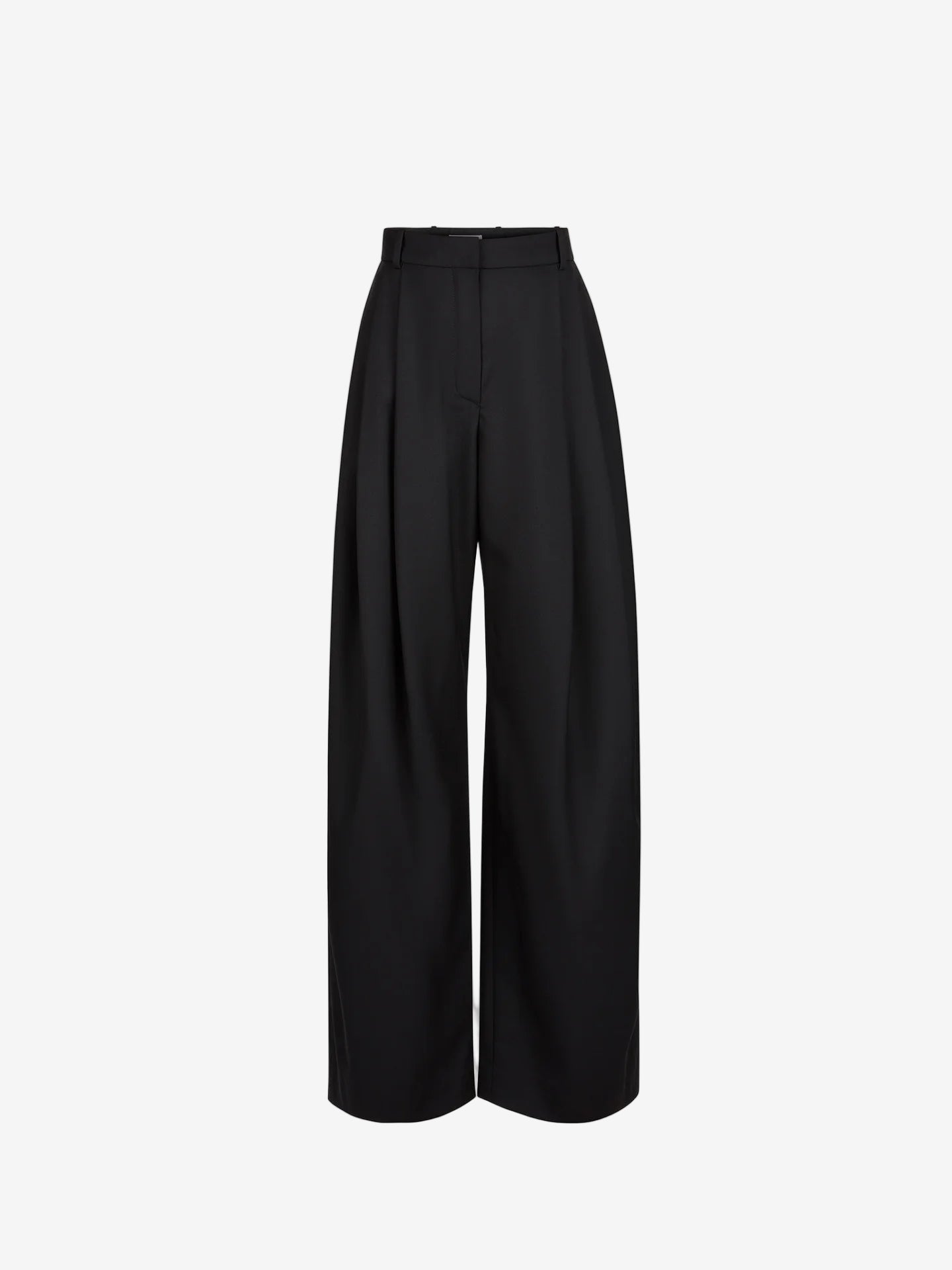 Black wide-leg pants on a white background