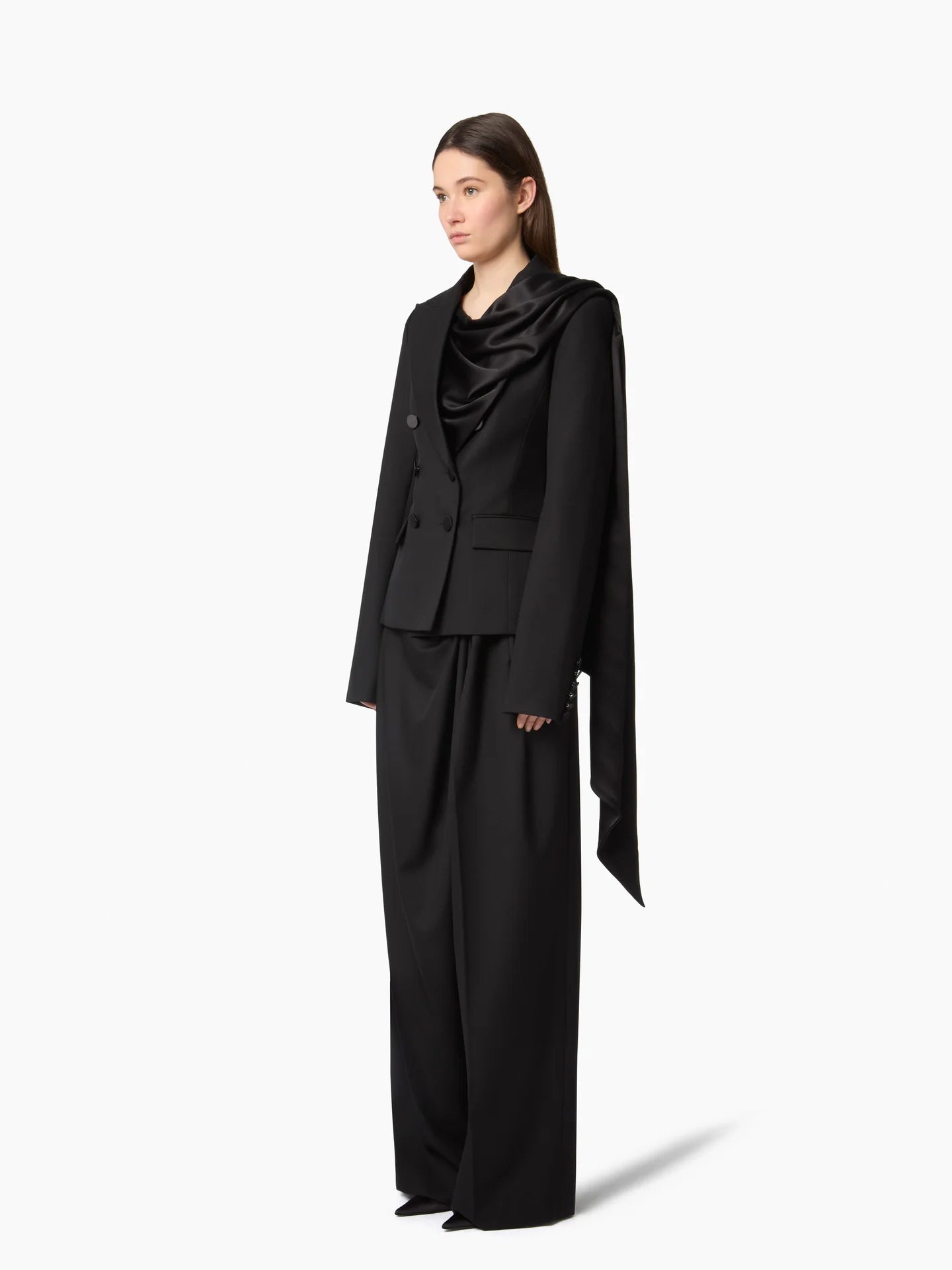 DRAPED LARGE PANTS IN WOOL GABARDINE