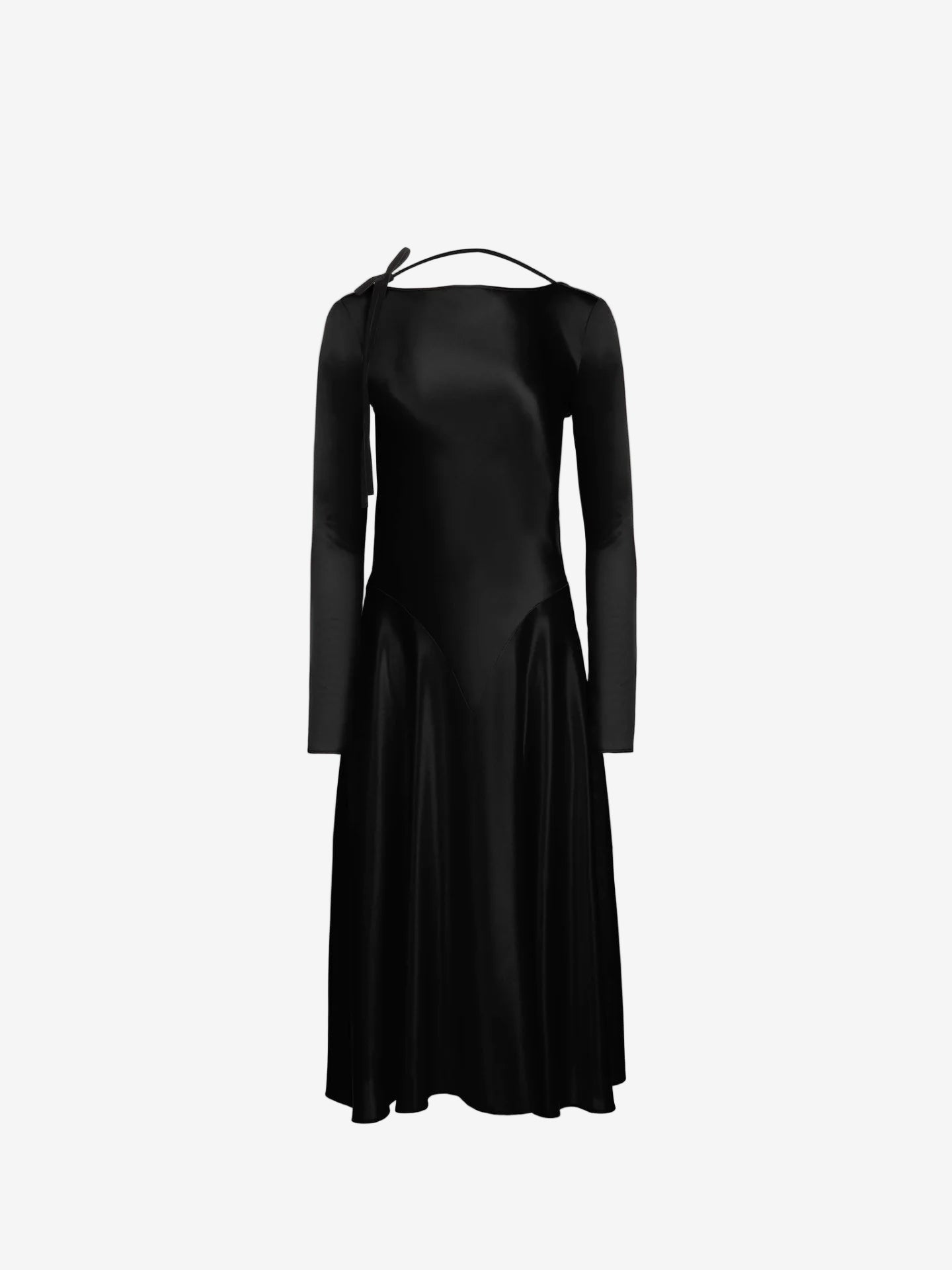 BACKLESS & LONG SLEEVES MIDI DRESS IN SATIN
