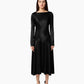 BACKLESS & LONG SLEEVES MIDI DRESS IN SATIN