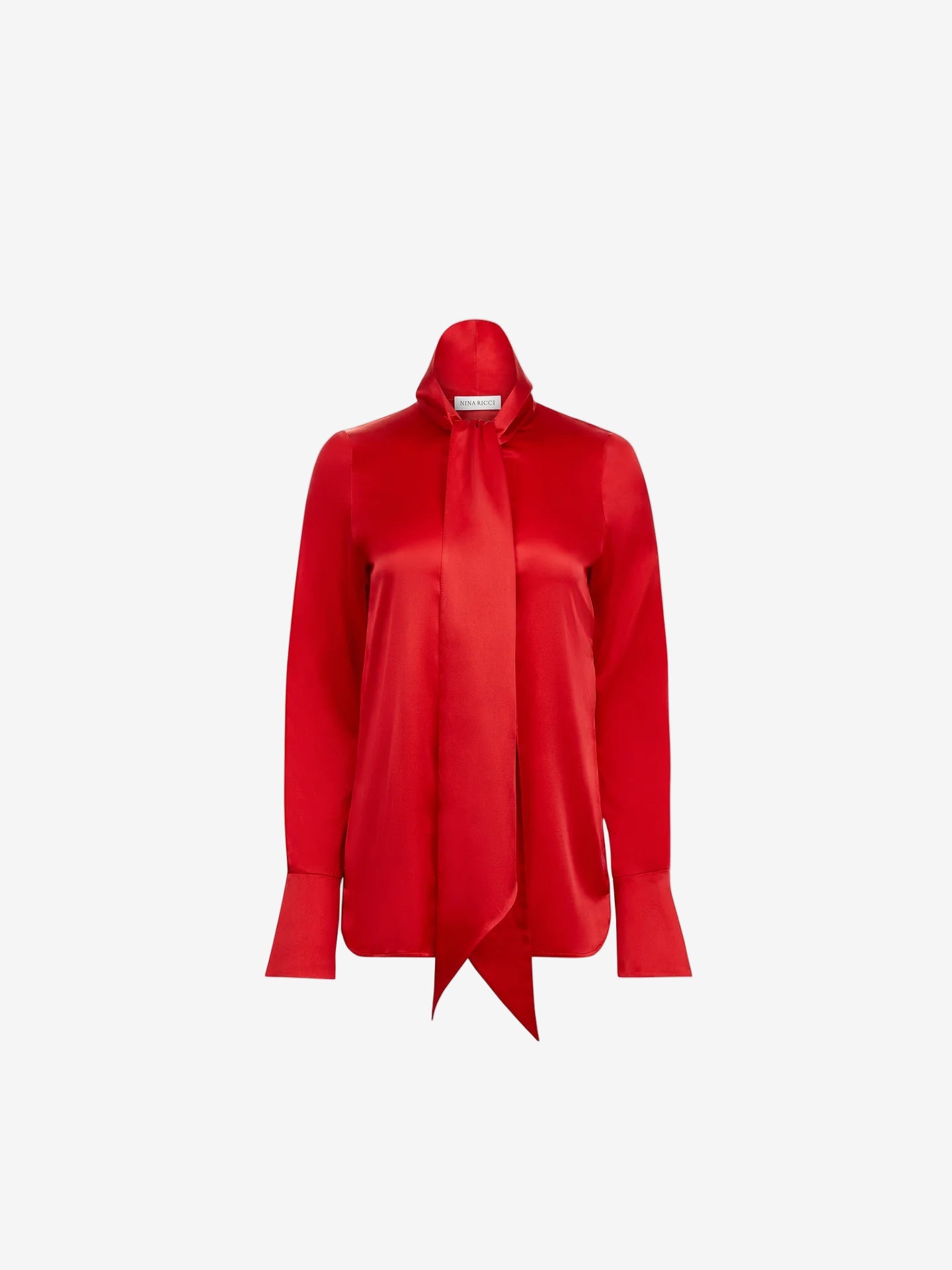 Red blouse with a tie detail on a white background