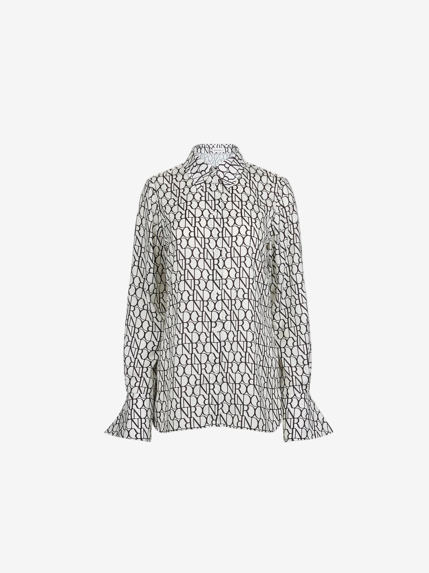 Long-sleeve shirt with a geometric pattern on a white background