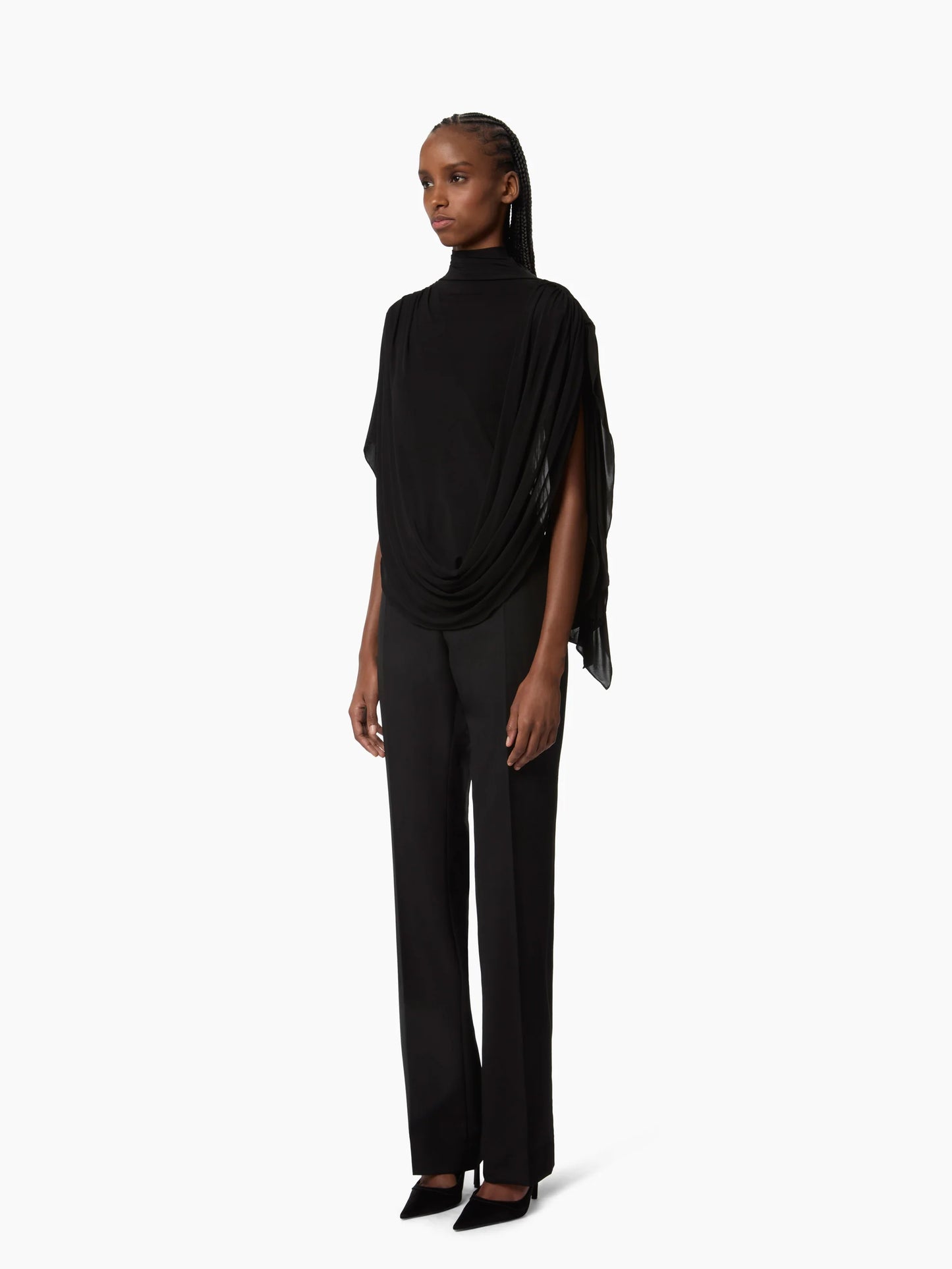 Highneck Fluid Droped Top In Stretch Jersey