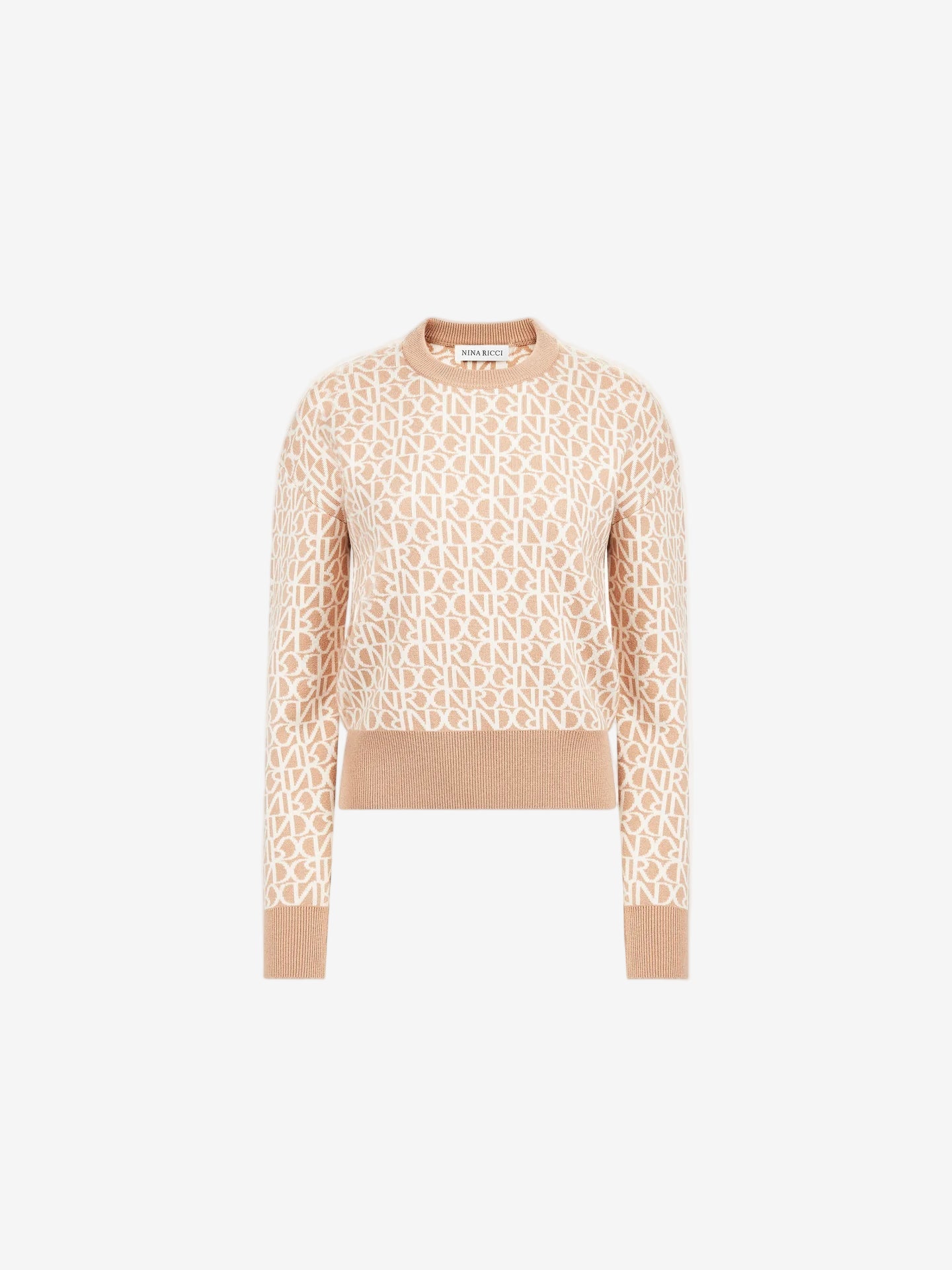Beige and brown patterned sweater on a white background