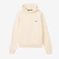 Beige hoodie with a brand logo on a white background