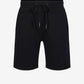 Black shorts with a drawstring on a white background