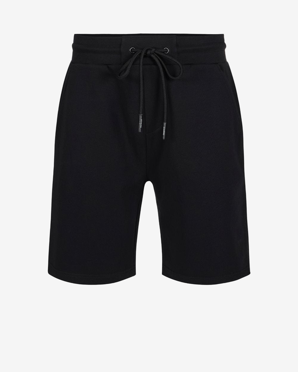 Black shorts with a drawstring on a white background