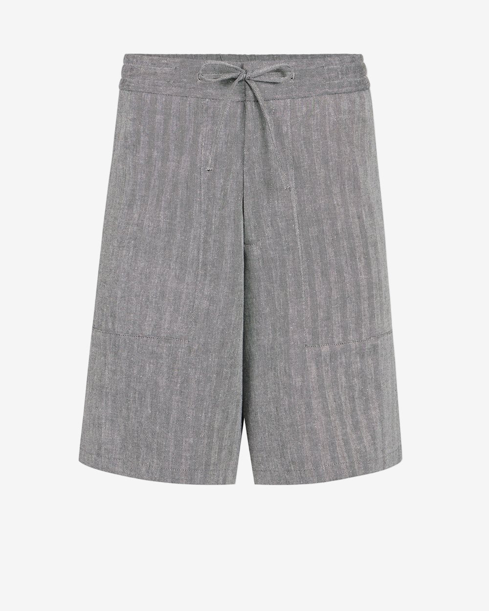 Gray shorts with a tie waist on a light gray background