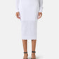 White knit pencil skirt worn by a person on a white background