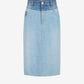 Light blue denim skirt on a white background
