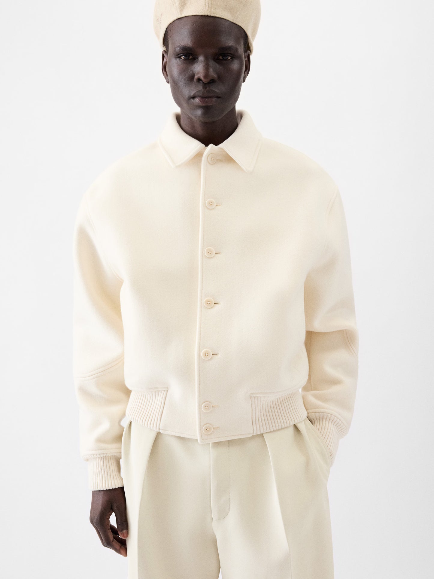 The Feltro White bomber jacket