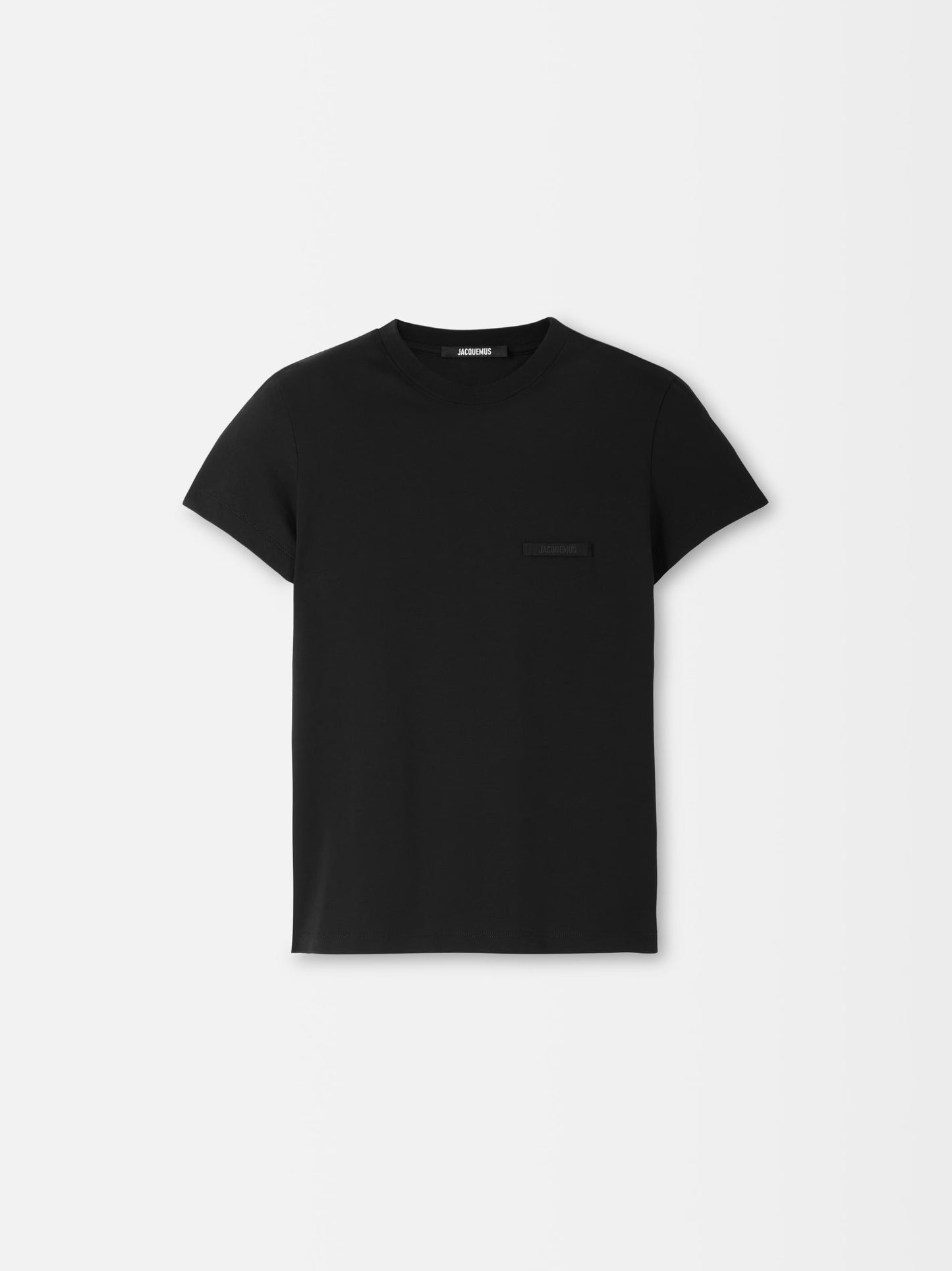 black t-shirt with a small logo on a white background JACQUEMUS