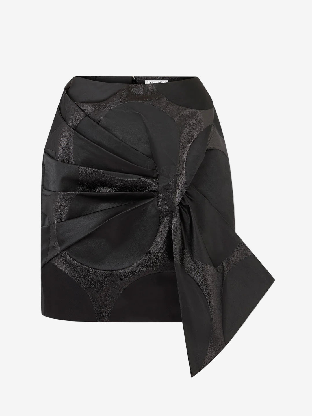 Black skirt with a large bow detail on a white background