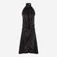 Black sleeveless dress with a knot detail on a white background