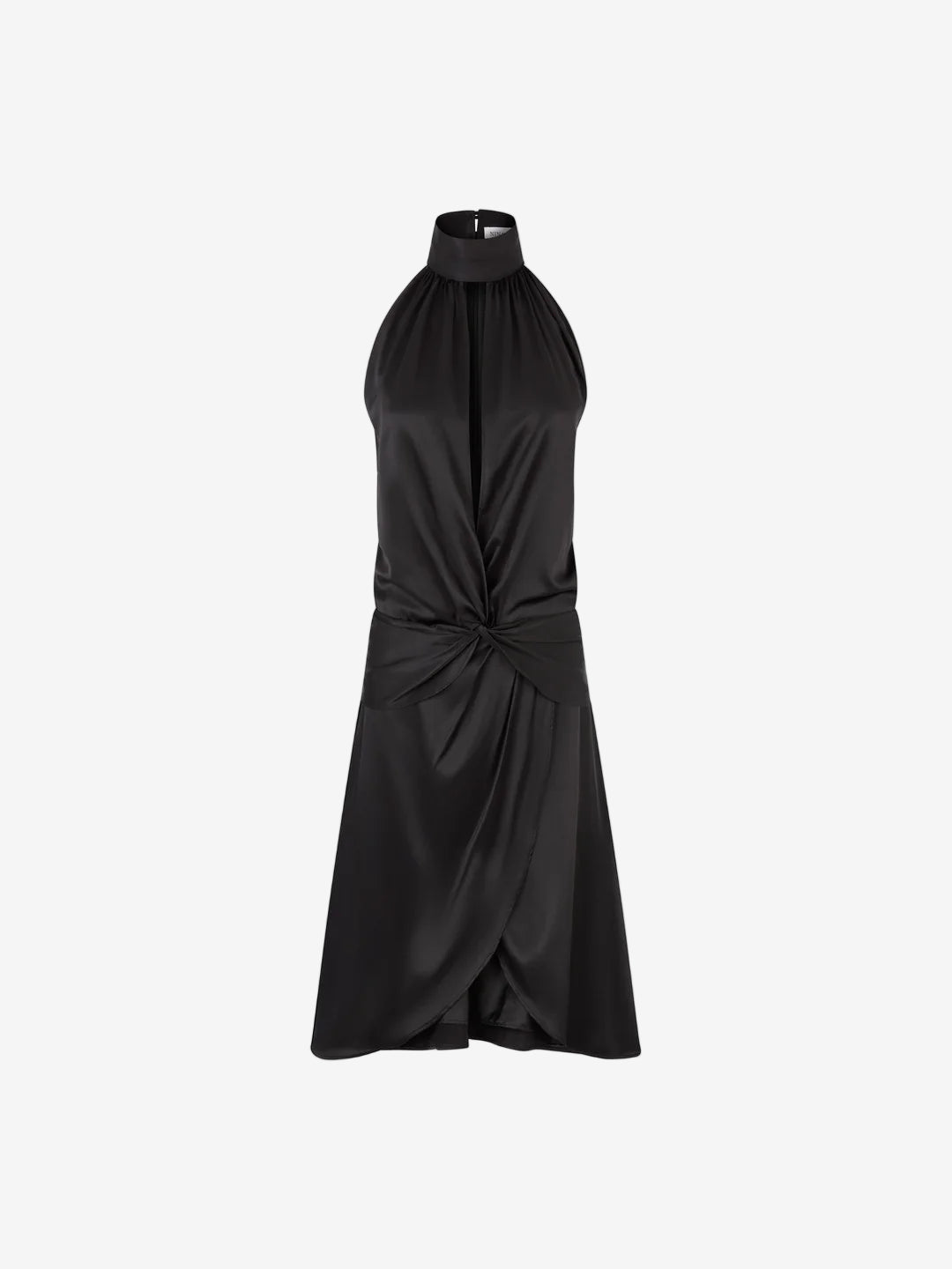 Black sleeveless dress with a knot detail on a white background
