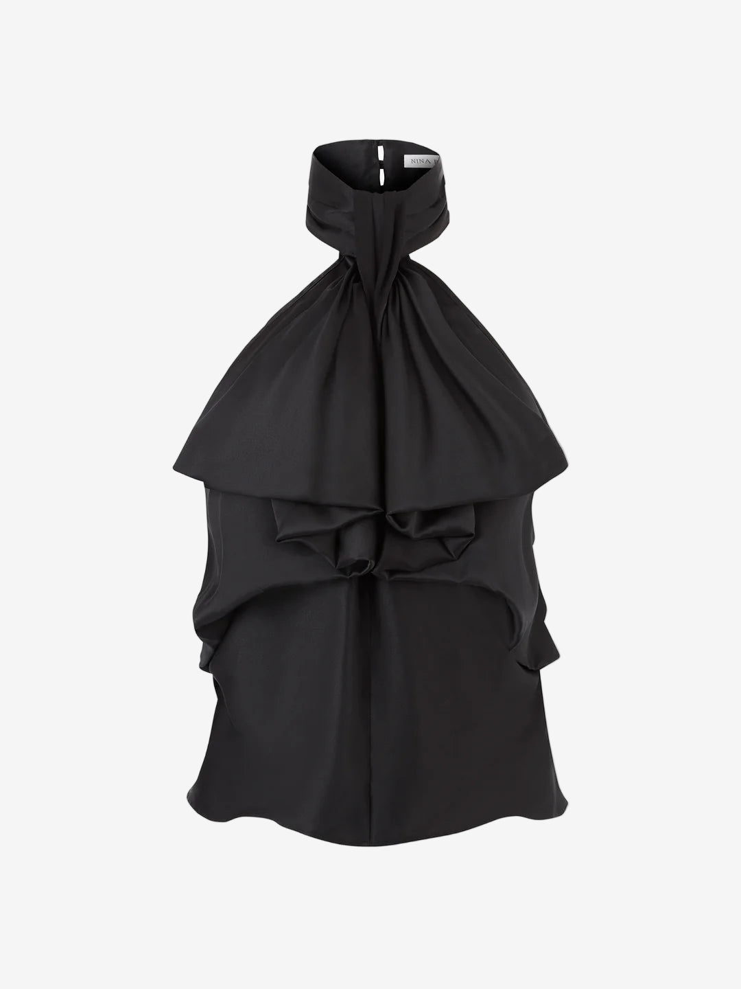 Black halter top with layered design on a white background