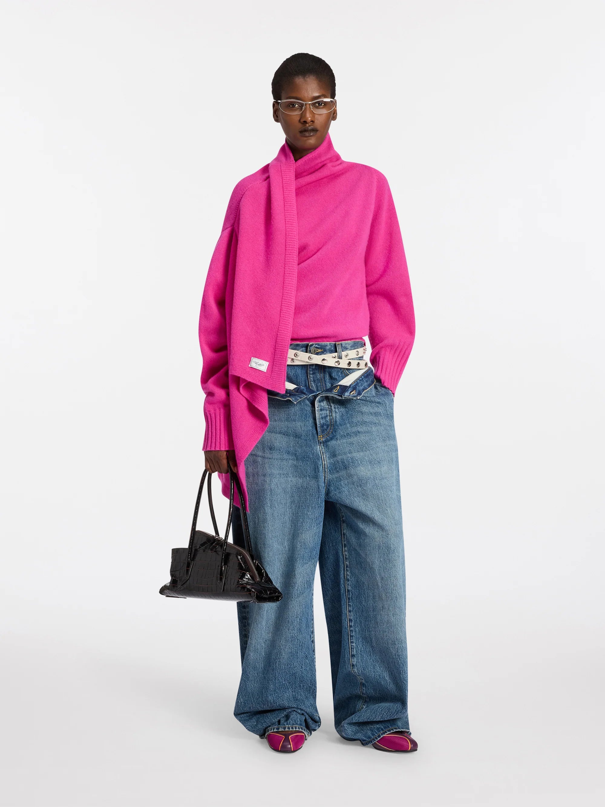 Double-waist wide-leg jeans