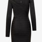 Black off-shoulder dress with long sleeves on a white background