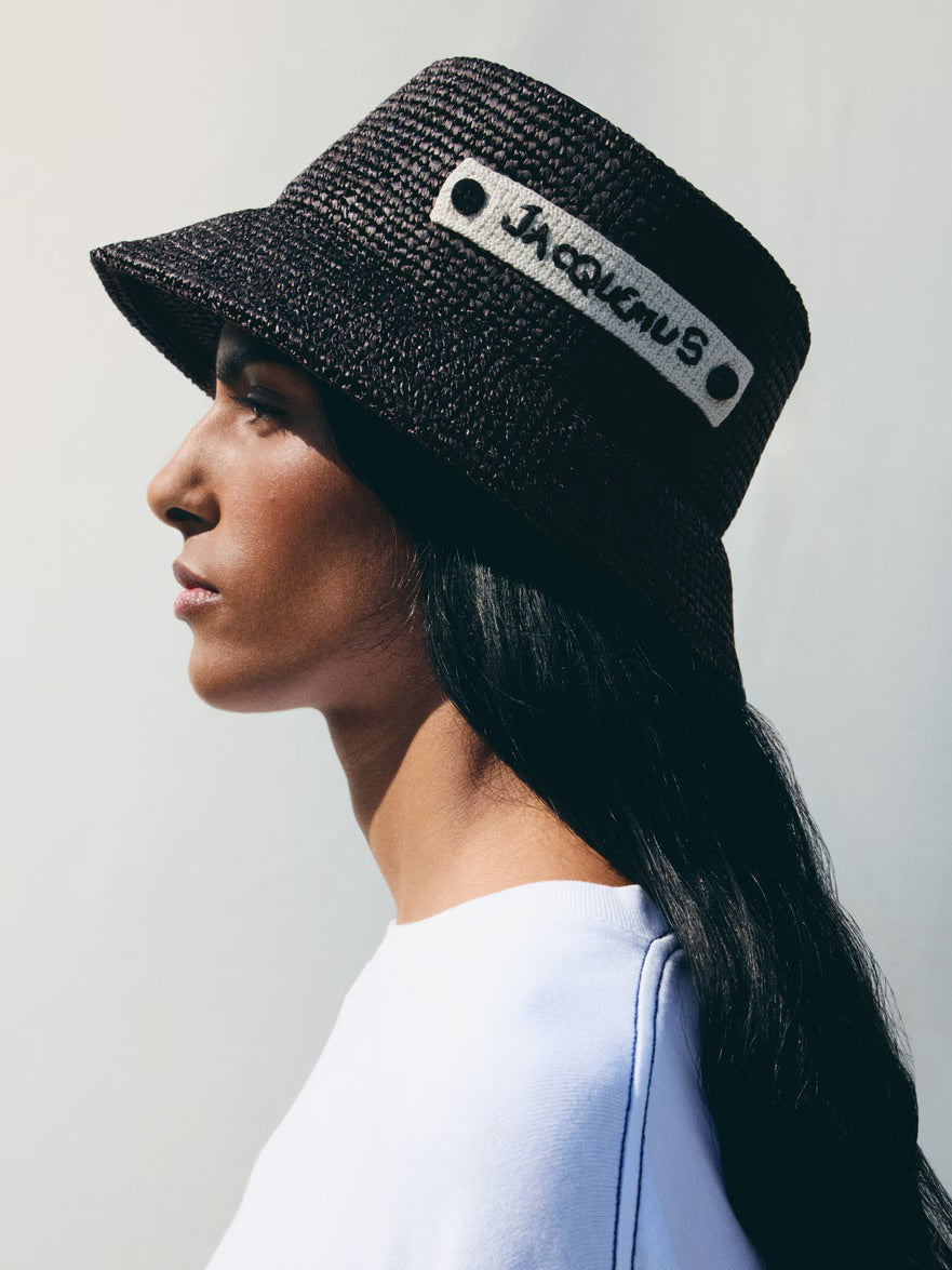 Logo raffia bucket hat