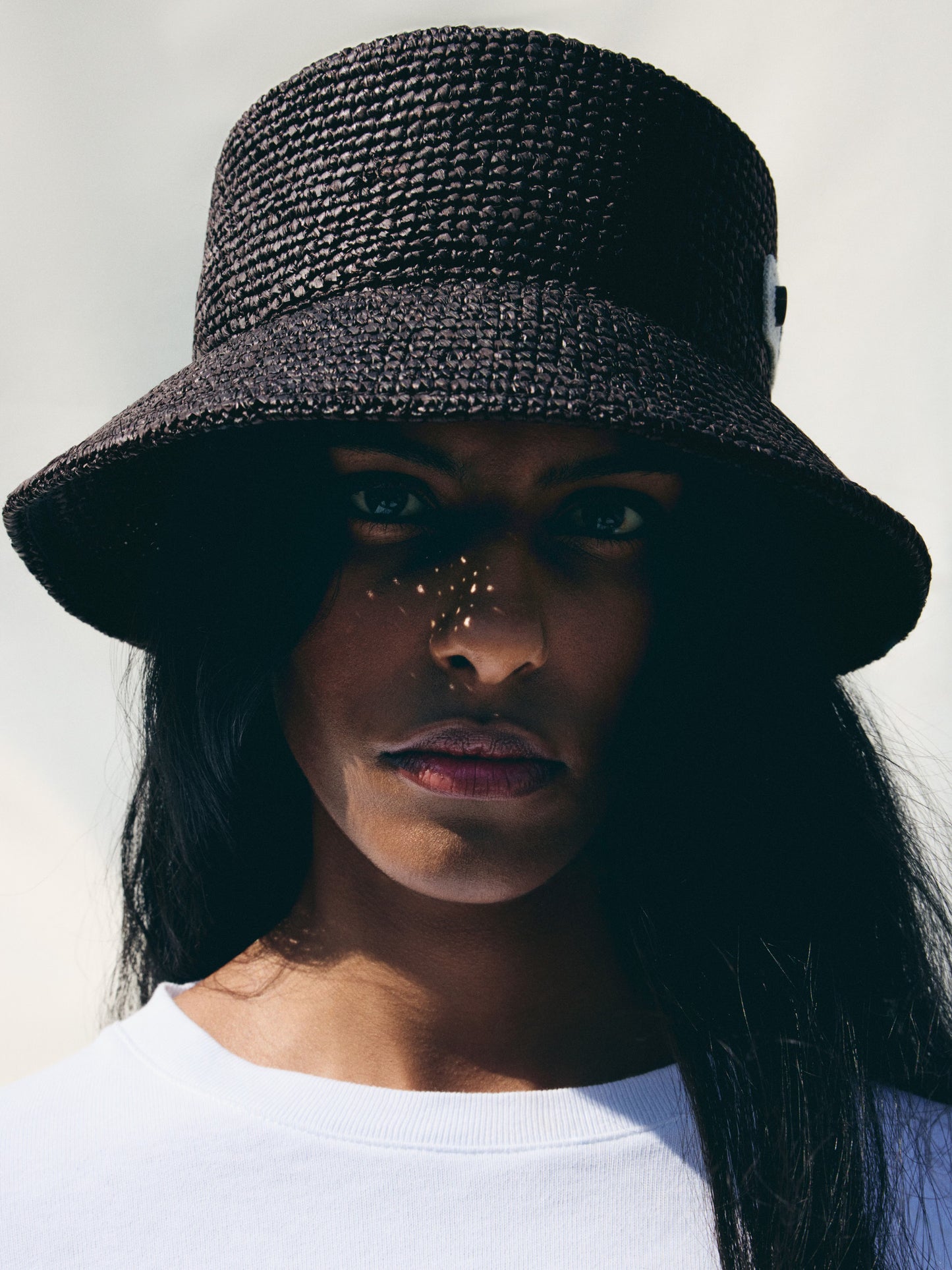 Logo raffia bucket hat