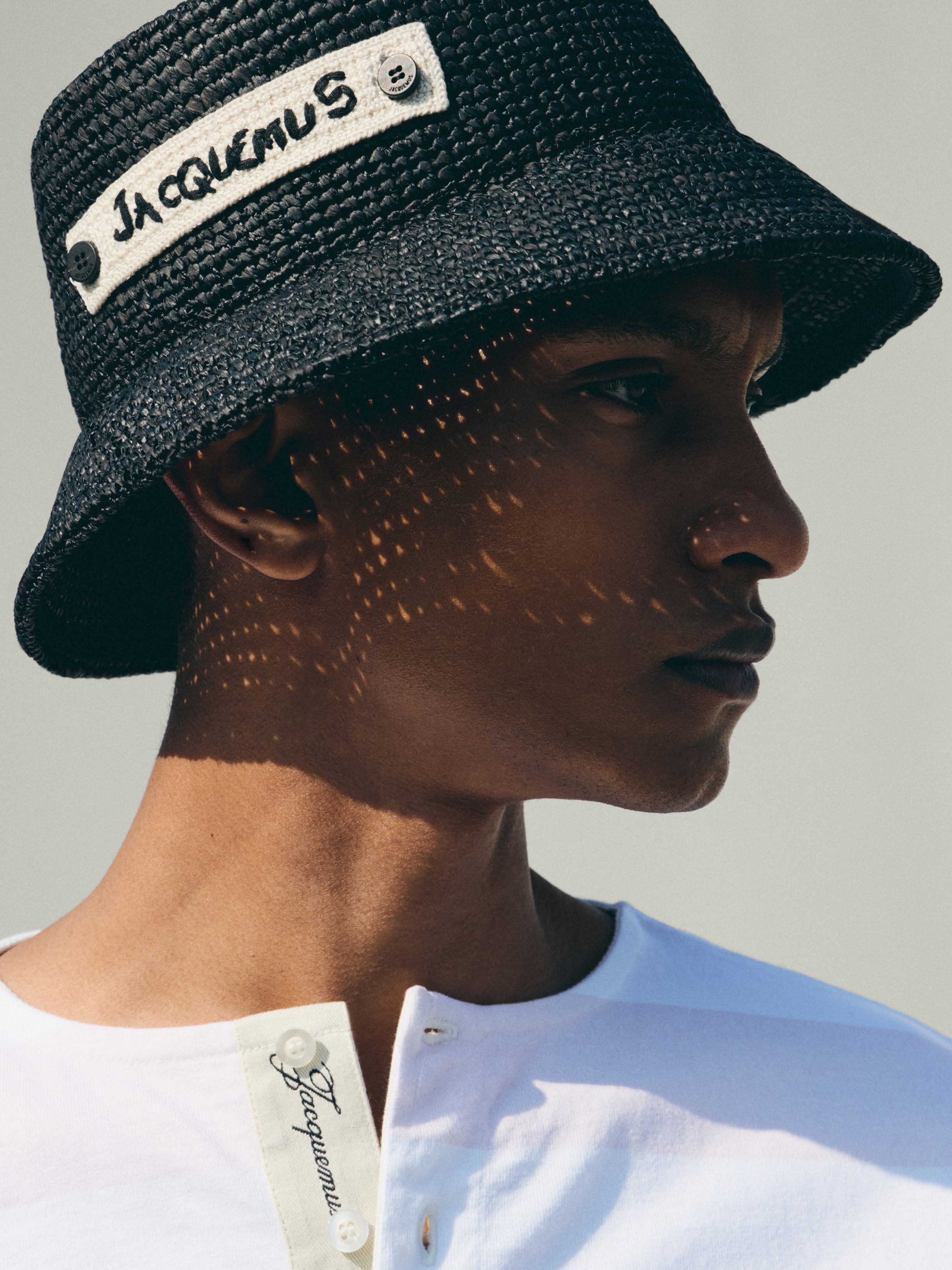 Logo raffia bucket hat