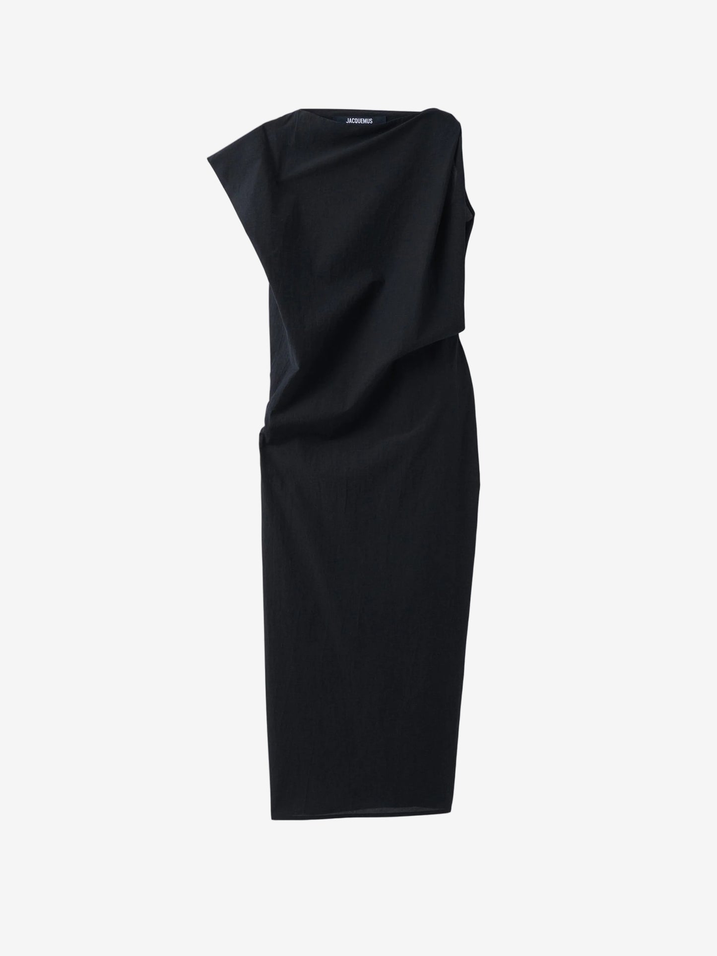 Black one-shoulder dress on a white background JACQUEMUS
