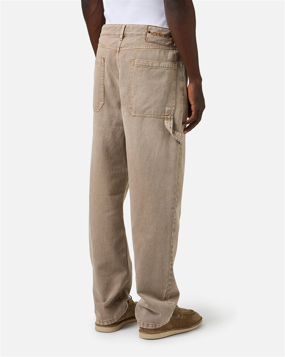 Beige carpenter pants with 5-pockets in bull denim