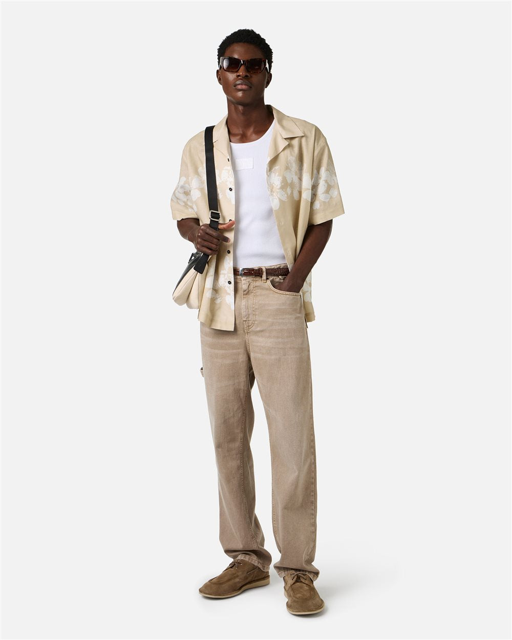 Beige carpenter pants with 5-pockets in bull denim