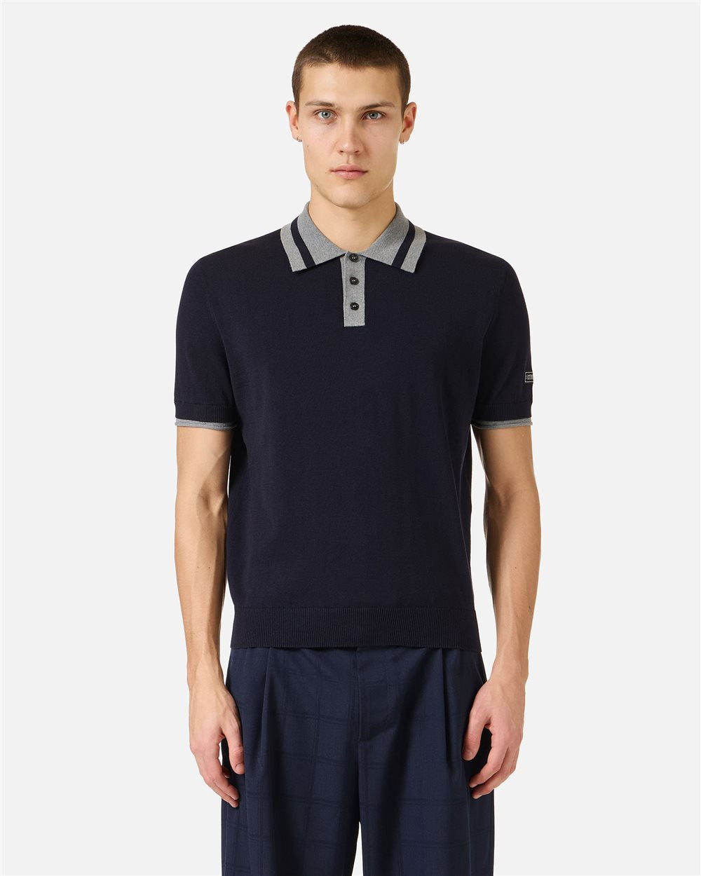 Regular fit classic blue cotton polo sweater