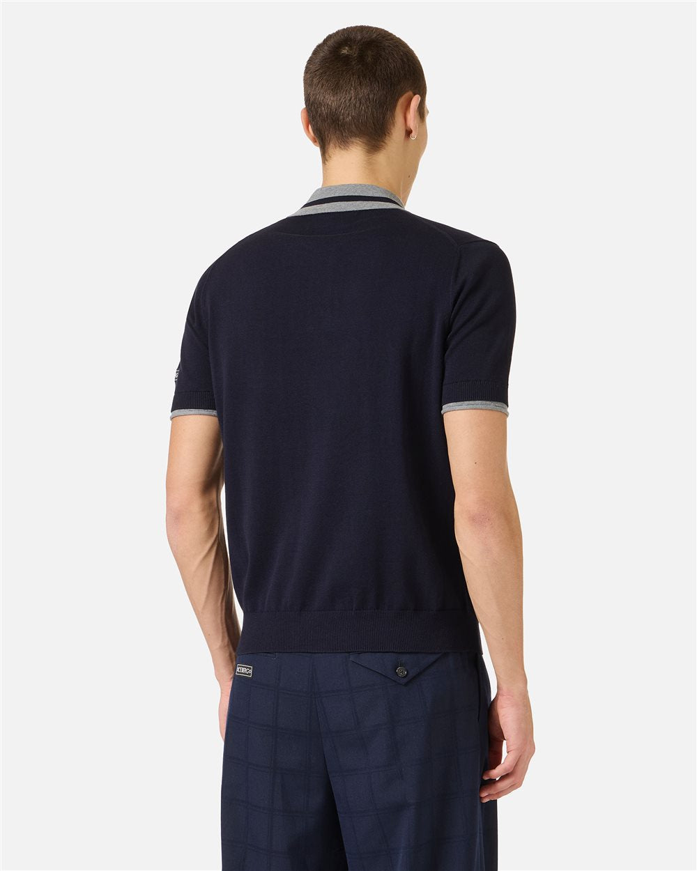 Regular fit classic blue cotton polo sweater
