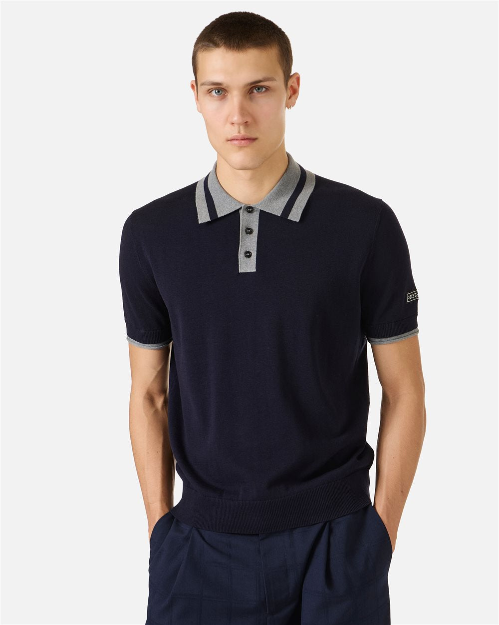 Regular fit classic blue cotton polo sweater