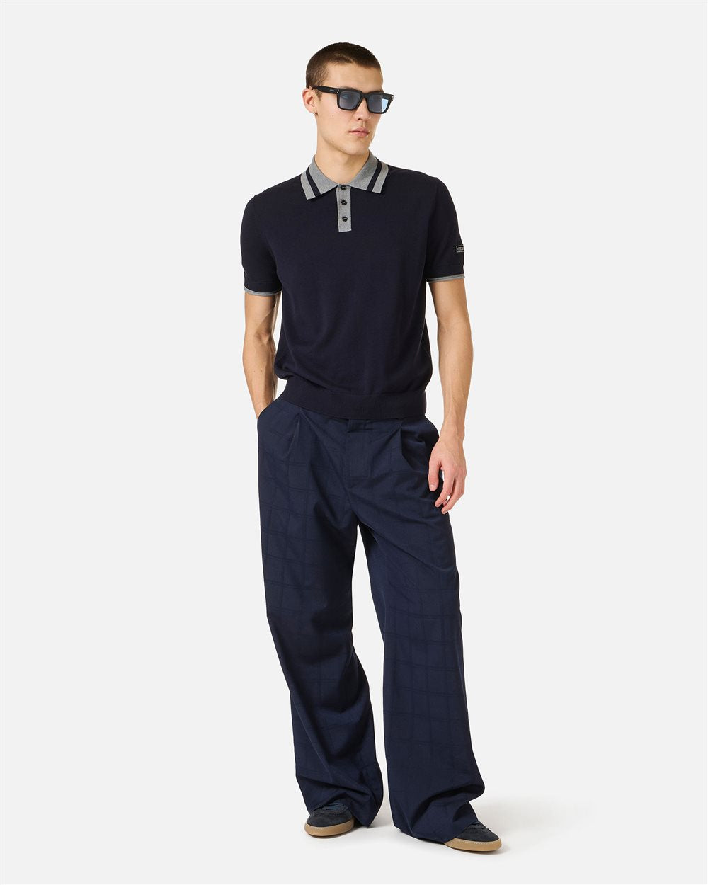 Regular fit classic blue cotton polo sweater
