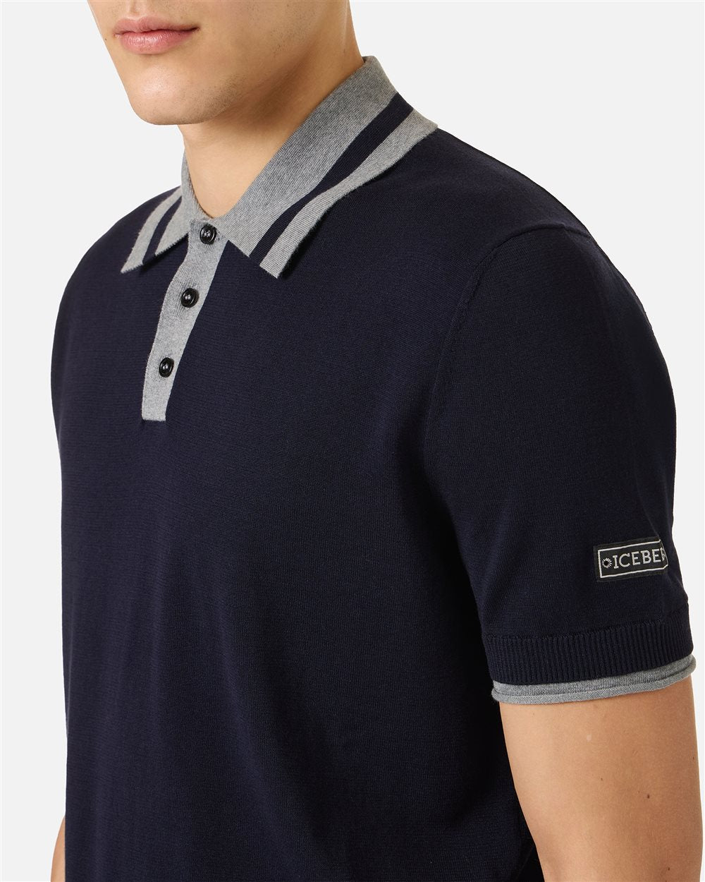 Regular fit classic blue cotton polo sweater