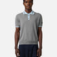 Regular fit light grey melange cotton polo sweater