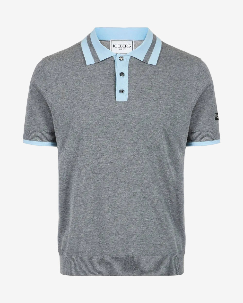 Regular fit light grey melange cotton polo sweater