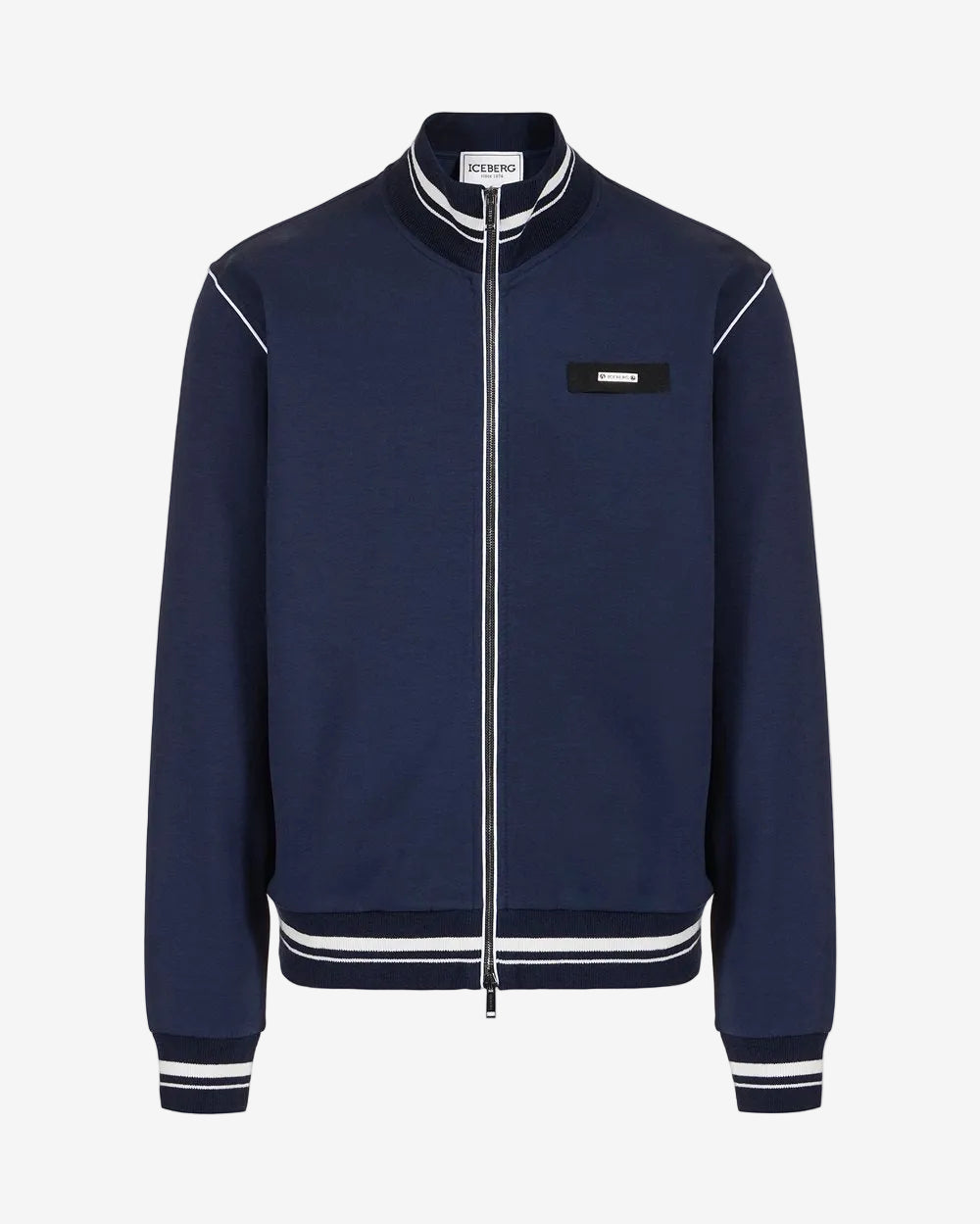Black slim fit sweatshirt featuring a high collar, crafted from a cotton blend scuba fabric