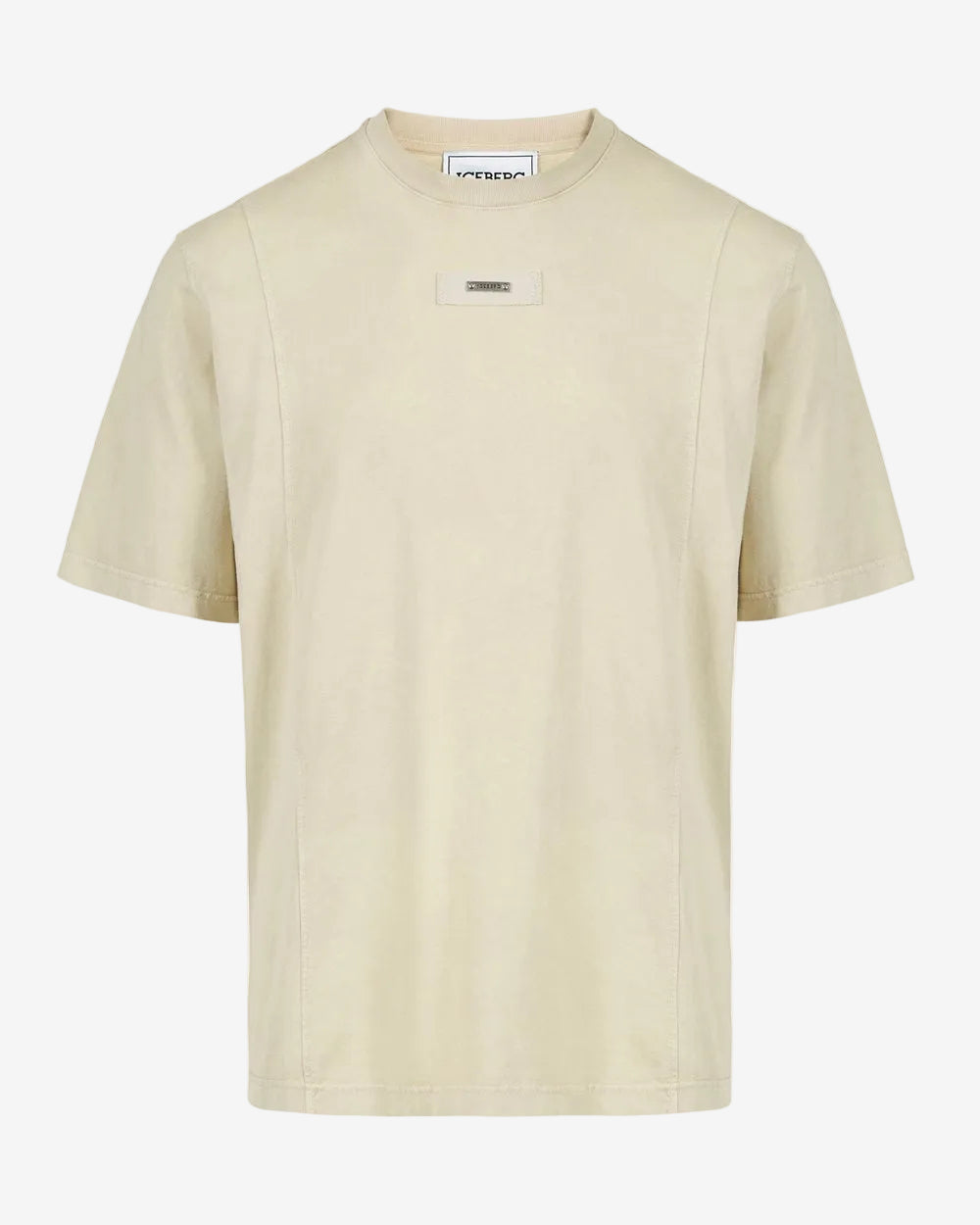 Regular fit beige T-shirt in cotton jersey with branded plaque