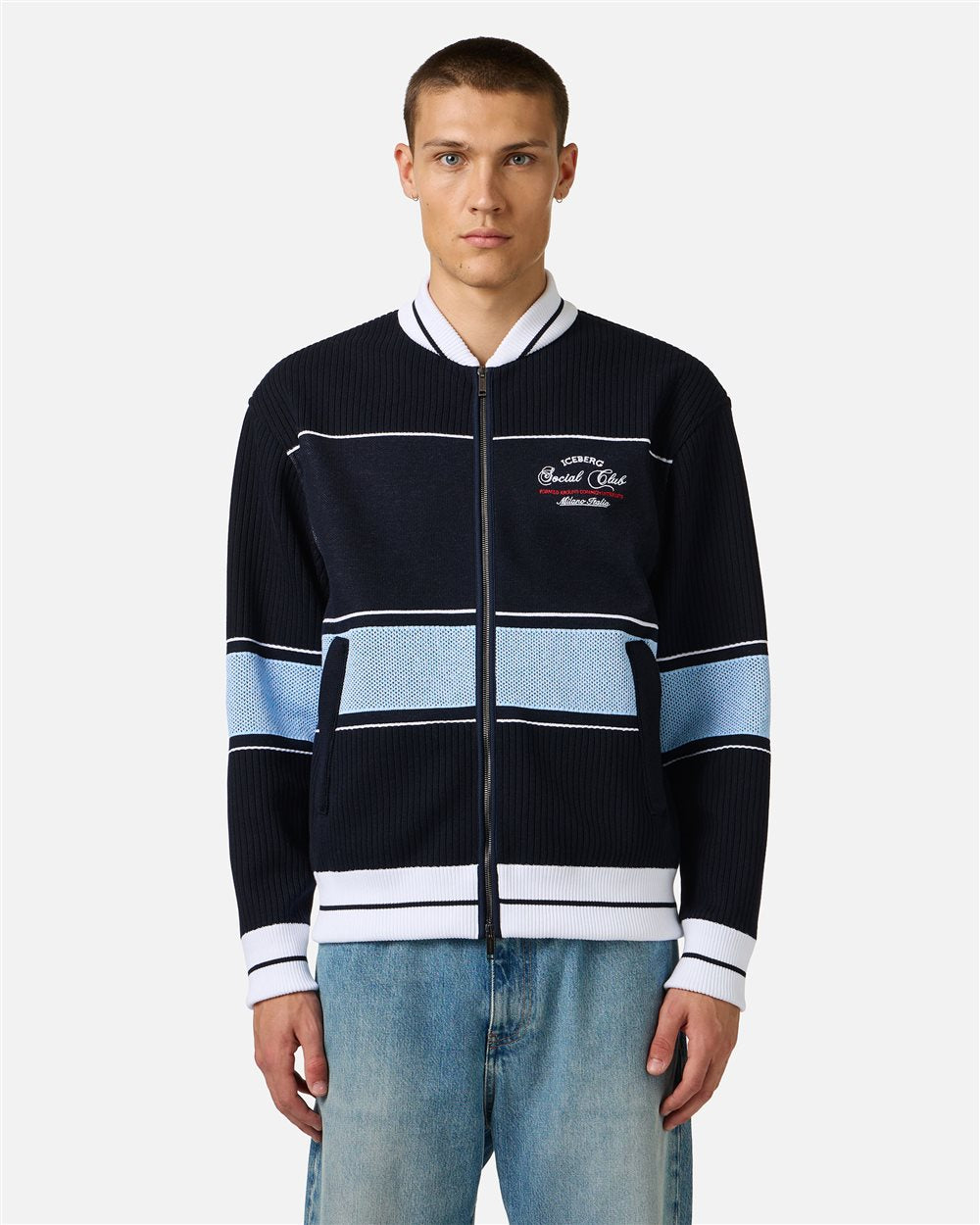 Multicolor jacquard-knit regular fit jacket