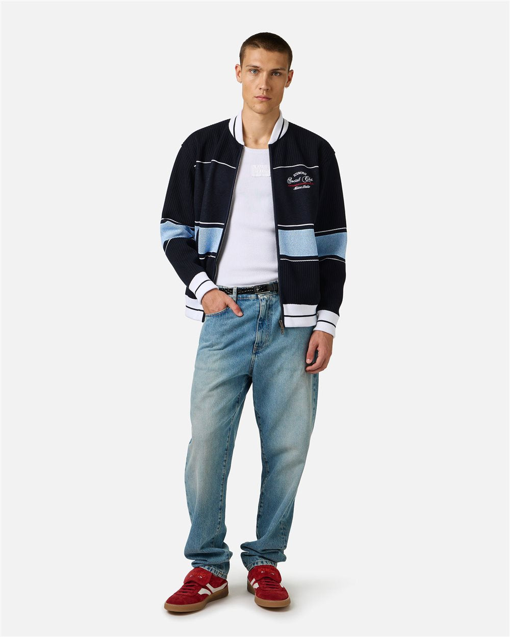 Multicolor jacquard-knit regular fit jacket