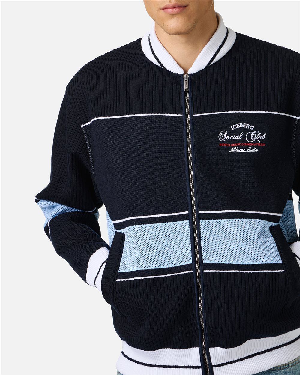 Multicolor jacquard-knit regular fit jacket