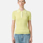 Yellow polo shirt in viscose blend with contrasting stripes